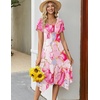 Zeagoo Womens Casual Dress for Summer Loose Hankerchief Flare Midi Sundress(Pink)