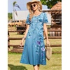 Zeagoo Womens Casual Dresses for Summer Short Sleeve Flare Midi Dress Beach(01 Blue Floral)