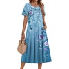 Zeagoo Womens Casual Dresses for Summer Short Sleeve Flare Midi Dress Beach(01 Blue Floral)