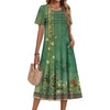 Zeagoo Womens Casual Dresses for Summer Short Sleeve Flare Midi Dress Beach(02 Green Floral)