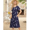Zeagoo Womens Casual Dresses for Summer Short Sleeve Flare Midi Dress Beach(03 Navy Floral)
