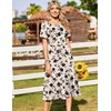 Zeagoo Womens Casual Dresses for Summer Short Sleeve Flare Midi Dress Beach(Beige Floral)