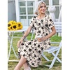 Zeagoo Womens Casual Dresses for Summer Short Sleeve Flare Midi Dress Beach(Beige Floral)