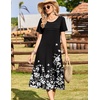 Zeagoo Womens Casual Dresses for Summer Short Sleeve Flare Midi Dress Beach(Black Floral)
