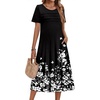 Zeagoo Womens Casual Dresses for Summer Short Sleeve Flare Midi Dress Beach(Black Floral)