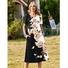 Zeagoo Womens Casual Dresses for Summer Short Sleeve Flare Midi Dress Beach(Black White)