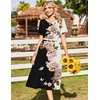 Zeagoo Womens Casual Dresses for Summer Short Sleeve Flare Midi Dress Beach(Black White)