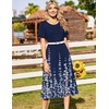 Zeagoo Womens Casual Dresses for Summer Short Sleeve Flare Midi Dress Beach(Blue Floral)