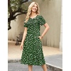 Zeagoo Womens Casual Dresses for Summer Short Sleeve Flare Midi Dress Beach(Green Floral)