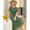 Zeagoo Womens Casual Dresses for Summer Short Sleeve Flare Midi Dress Beach(Green Floral)