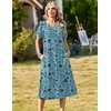 Zeagoo Womens Casual Dresses for Summer Short Sleeve Flare Midi Dress Beach(Green Sf237)