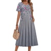 Zeagoo Womens Casual Dresses for Summer Short Sleeve Flare Midi Dress Beach(Grey Floral)