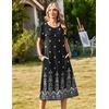 Zeagoo Womens Casual Dresses for Summer Short Sleeve Flare Midi Dress Beach(Mz938 Black Floral)