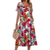 Zeagoo Womens Casual Dresses for Summer Short Sleeve Flare Midi Dress Beach(Red Floral)