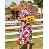 Zeagoo Womens Casual Dresses for Summer Short Sleeve Flare Midi Dress Beach(Red Floral)
