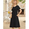 Zeagoo Womens Casual Dresses for Summer Short Sleeve Flare Midi Dress Beach(Solid Black)