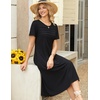 Zeagoo Womens Casual Dresses for Summer Short Sleeve Flare Midi Dress Beach(Solid Black)