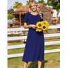 Zeagoo Womens Casual Dresses for Summer Short Sleeve Flare Midi Dress Beach(Solid Navy)