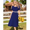 Zeagoo Womens Casual Dresses for Summer Short Sleeve Flare Midi Dress Beach(Solid Navy)