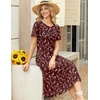 Zeagoo Womens Casual Dresses for Summer Short Sleeve Flare Midi Dress Beach(Wine Red Floral)