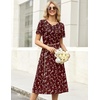Zeagoo Womens Casual Dresses for Summer Short Sleeve Flare Midi Dress Beach(Wine Red Floral)