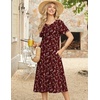 Zeagoo Womens Casual Dresses for Summer Short Sleeve Flare Midi Dress Beach(Wine Red Floral)