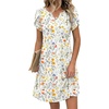 Zeagoo Women’s Casual Dresses with Pockets Summer Floral V-Neck A-Line Tshirt Dress Short Sleeve Mini Dress Beach Sundress(A01-white Floral)
