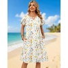 Zeagoo Women’s Casual Dresses with Pockets Summer Floral V-Neck A-Line Tshirt Dress Short Sleeve Mini Dress Beach Sundress(A01-white Floral)