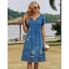 Zeagoo Women’s Casual Dresses with Pockets Summer Floral V-Neck A-Line Tshirt Dress Short Sleeve Mini Dress Beach Sundress(A02-blue Floral)