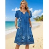Zeagoo Women’s Casual Dresses with Pockets Summer Floral V-Neck A-Line Tshirt Dress Short Sleeve Mini Dress Beach Sundress(A02-blue Floral)