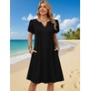 Zeagoo Women’s Casual Dresses with Pockets Summer Floral V-Neck A-Line Tshirt Dress Short Sleeve Mini Dress Beach Sundress(Black)