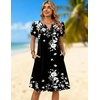 Zeagoo Women’s Casual Dresses with Pockets Summer Floral V-Neck A-Line Tshirt Dress Short Sleeve Mini Dress Beach Sundress(Black Floral)