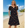 Zeagoo Women’s Casual Dresses with Pockets Summer Floral V-Neck A-Line Tshirt Dress Short Sleeve Mini Dress Beach Sundress(Black Printed)