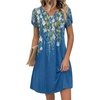 Zeagoo Women’s Casual Dresses with Pockets Summer Floral V-Neck A-Line Tshirt Dress Short Sleeve Mini Dress Beach Sundress(Blue Bloom)