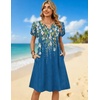 Zeagoo Women’s Casual Dresses with Pockets Summer Floral V-Neck A-Line Tshirt Dress Short Sleeve Mini Dress Beach Sundress(Blue Bloom)