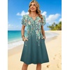 Zeagoo Women’s Casual Dresses with Pockets Summer Floral V-Neck A-Line Tshirt Dress Short Sleeve Mini Dress Beach Sundress(Gray-green Floral)