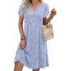 Zeagoo Women’s Casual Dresses with Pockets Summer Floral V-Neck A-Line Tshirt Dress Short Sleeve Mini Dress Beach Sundress(Grey Blue-white)