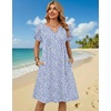 Zeagoo Women’s Casual Dresses with Pockets Summer Floral V-Neck A-Line Tshirt Dress Short Sleeve Mini Dress Beach Sundress(Grey Blue-white)