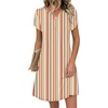 Zeagoo Women’s Casual Dresses with Pockets Summer Floral V-Neck A-Line Tshirt Dress Short Sleeve Mini Dress Beach Sundress(Khaki Stripe)