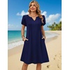Zeagoo Women’s Casual Dresses with Pockets Summer Floral V-Neck A-Line Tshirt Dress Short Sleeve Mini Dress Beach Sundress(Navy Blue)