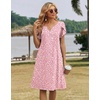 Zeagoo Women’s Casual Dresses with Pockets Summer Floral V-Neck A-Line Tshirt Dress Short Sleeve Mini Dress Beach Sundress(Pink-white)