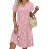 Zeagoo Women’s Casual Dresses with Pockets Summer Floral V-Neck A-Line Tshirt Dress Short Sleeve Mini Dress Beach Sundress(Pink-white)