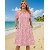Zeagoo Women’s Casual Dresses with Pockets Summer Floral V-Neck A-Line Tshirt Dress Short Sleeve Mini Dress Beach Sundress(Pink-white)