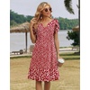 Zeagoo Women’s Casual Dresses with Pockets Summer Floral V-Neck A-Line Tshirt Dress Short Sleeve Mini Dress Beach Sundress(Red White Floral)