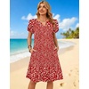 Zeagoo Women’s Casual Dresses with Pockets Summer Floral V-Neck A-Line Tshirt Dress Short Sleeve Mini Dress Beach Sundress(Red White Floral)