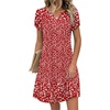 Zeagoo Women’s Casual Dresses with Pockets Summer Floral V-Neck A-Line Tshirt Dress Short Sleeve Mini Dress Beach Sundress(Red White Floral)