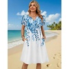 Zeagoo Women’s Casual Dresses with Pockets Summer Floral V-Neck A-Line Tshirt Dress Short Sleeve Mini Dress Beach Sundress(White-blue Flower)