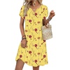Zeagoo Women’s Casual Dresses with Pockets Summer Floral V-Neck A-Line Tshirt Dress Short Sleeve Mini Dress Beach Sundress(Yellow Floral)