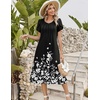 Zeagoo Womens Casual Summer Dress 2026 Petal Short Sleeve Dresses with Pleats Midi A Line Flowy Dress Boho Sundress(Black Floral 02)