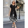 Zeagoo Womens Casual Summer Dress 2026 Petal Short Sleeve Dresses with Pleats Midi A Line Flowy Dress Boho Sundress(Black Floral 02)